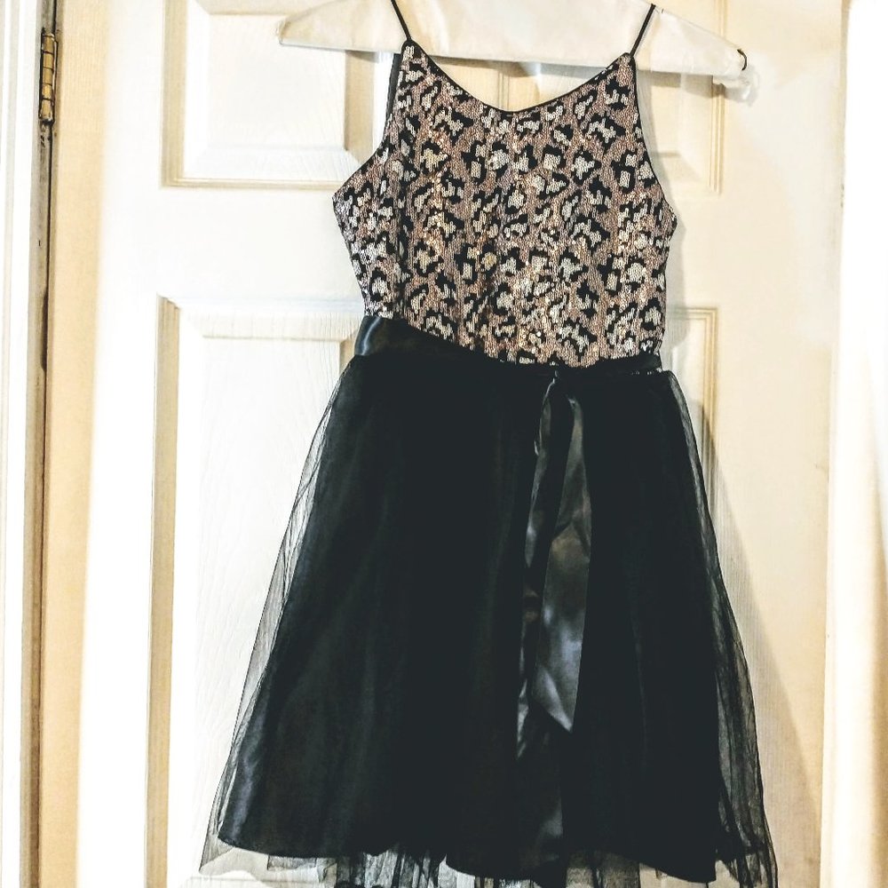 Leopard Black Shiny Elegant Girls Dress 12 New